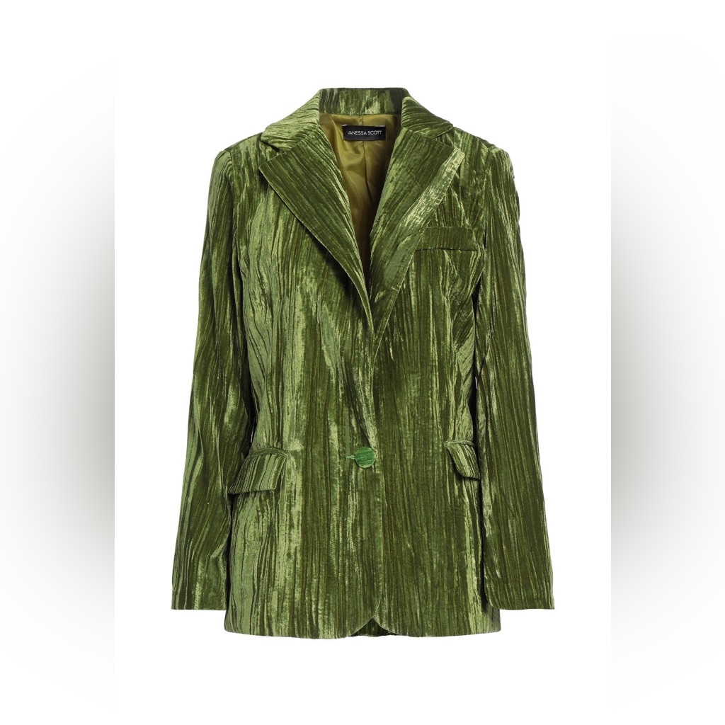 Green Crinkle Velvet Single-Button Blazer